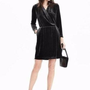 Banana Republic Silk Long-Sleeve Velvet Wrap Dress